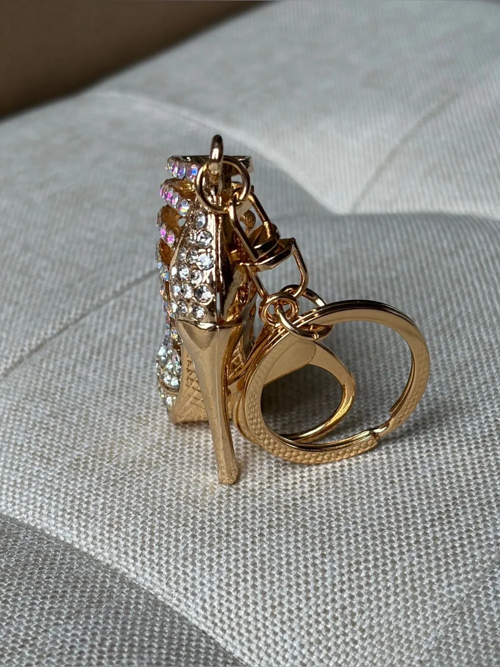 Gold Iridescent Crystal High Heel Keychain Charm - Bling Accent